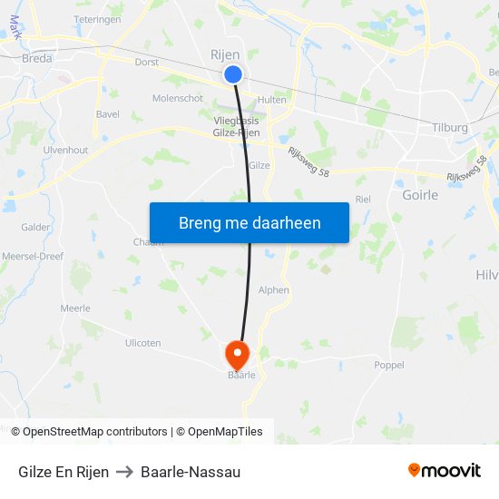 Gilze En Rijen to Baarle-Nassau map