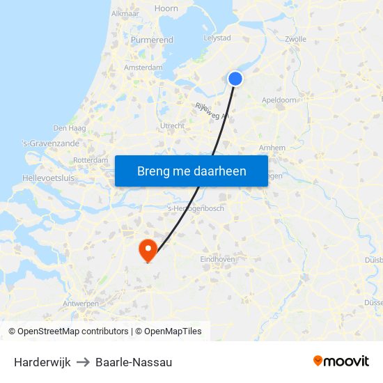 Harderwijk to Baarle-Nassau map