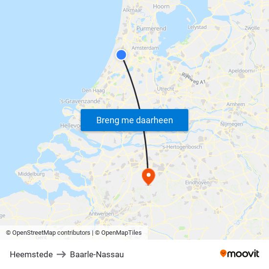 Heemstede to Baarle-Nassau map