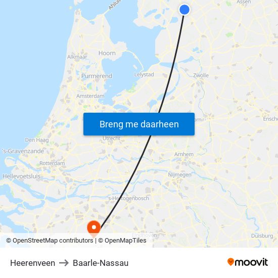 Heerenveen to Baarle-Nassau map