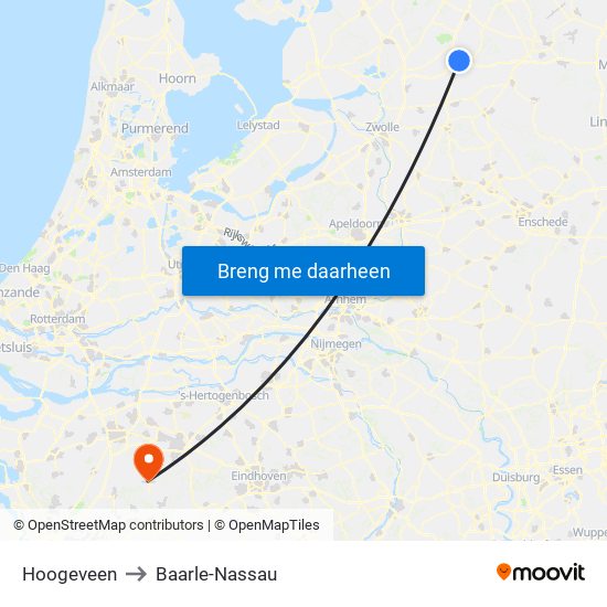 Hoogeveen to Baarle-Nassau map