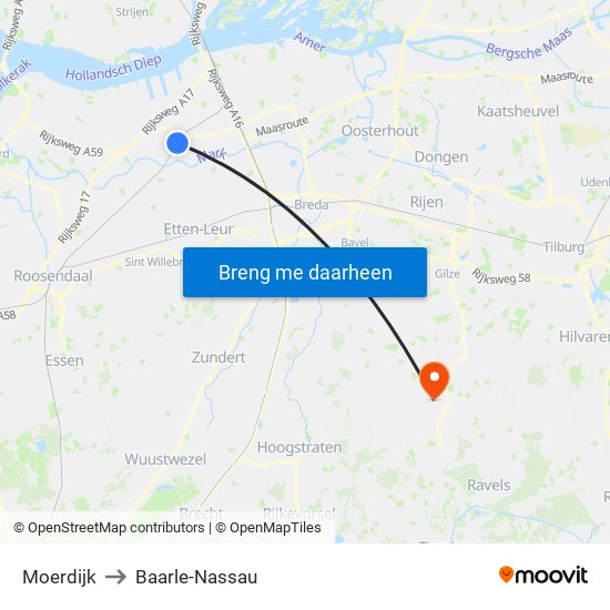 Moerdijk to Baarle-Nassau map