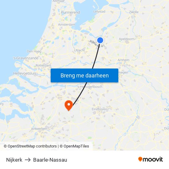 Nijkerk to Baarle-Nassau map