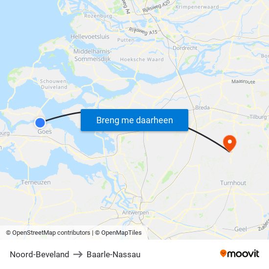 Noord-Beveland to Baarle-Nassau map