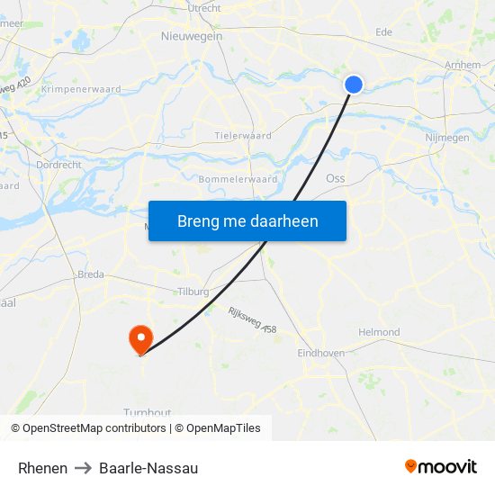 Rhenen to Baarle-Nassau map