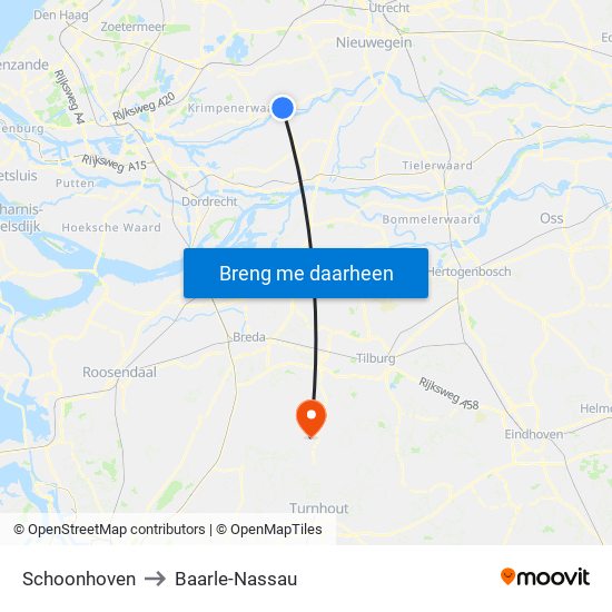 Schoonhoven to Baarle-Nassau map