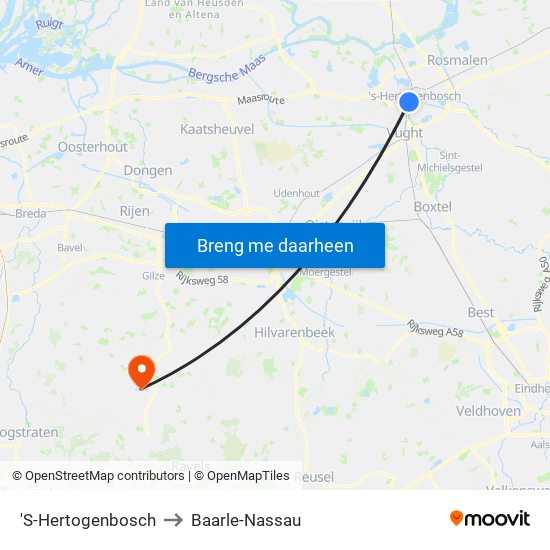 'S-Hertogenbosch to Baarle-Nassau map