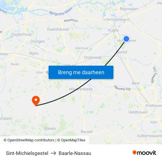 Sint-Michielsgestel to Baarle-Nassau map