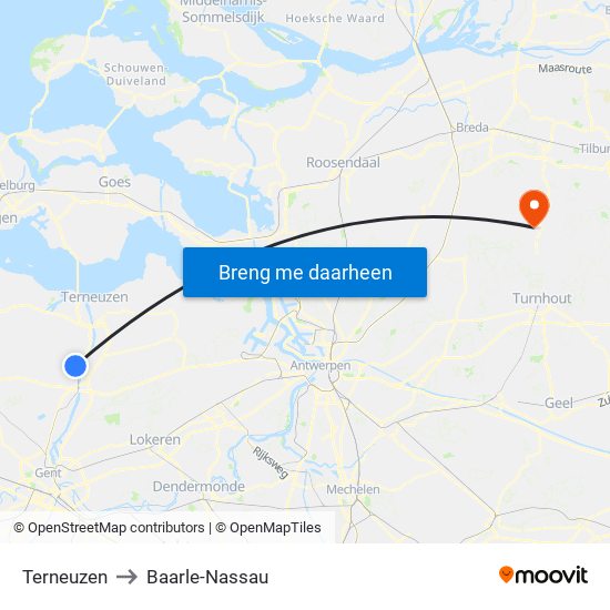 Terneuzen to Baarle-Nassau map