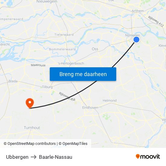 Ubbergen to Baarle-Nassau map