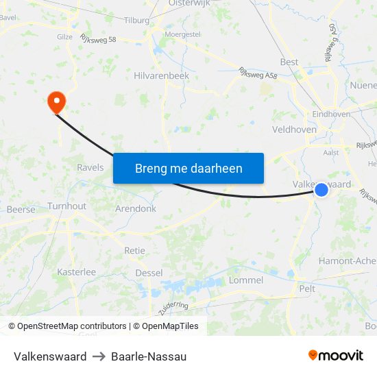 Valkenswaard to Baarle-Nassau map