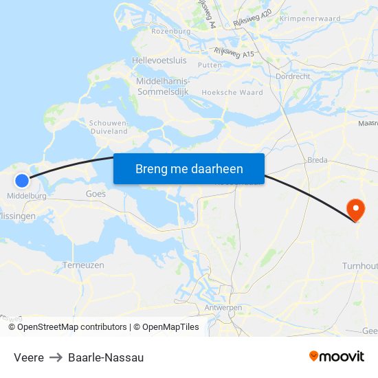 Veere to Baarle-Nassau map
