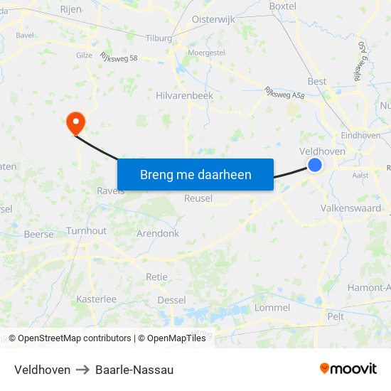 Veldhoven to Baarle-Nassau map