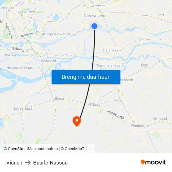 Vianen to Baarle-Nassau map