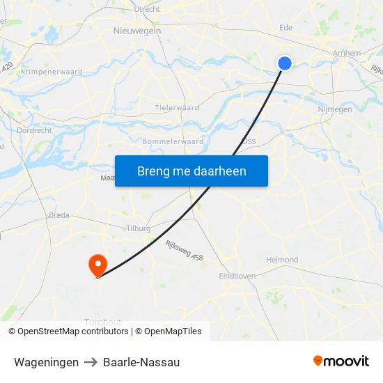 Wageningen to Baarle-Nassau map
