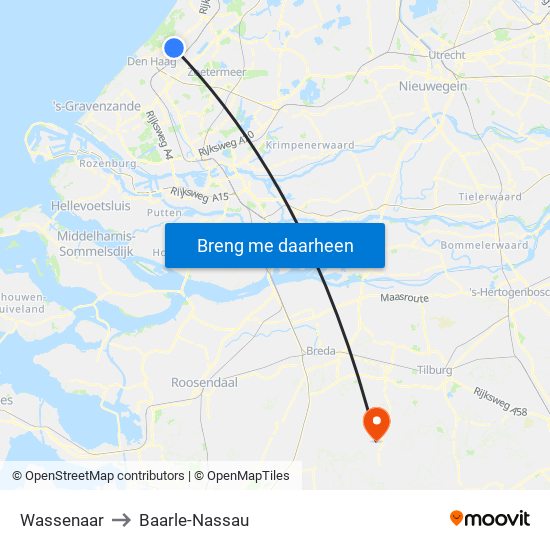 Wassenaar to Baarle-Nassau map