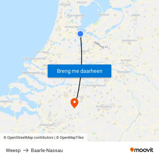 Weesp to Baarle-Nassau map