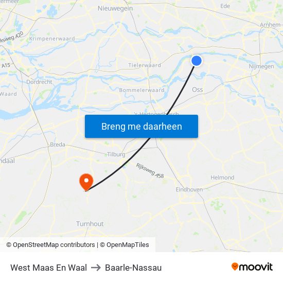 West Maas En Waal to Baarle-Nassau map