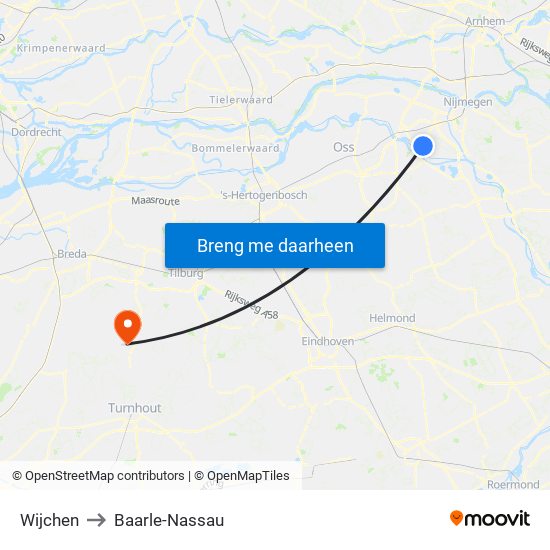 Wijchen to Baarle-Nassau map