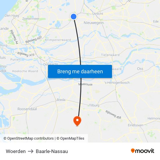 Woerden to Baarle-Nassau map