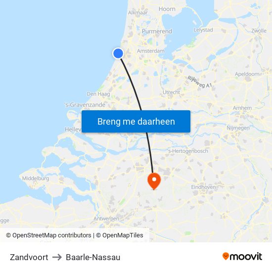 Zandvoort to Baarle-Nassau map