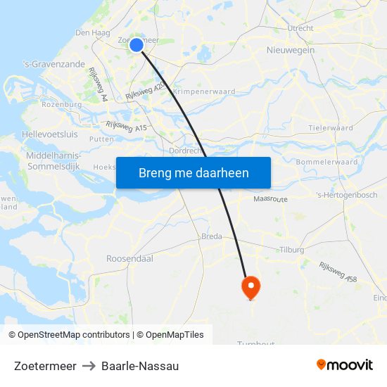 Zoetermeer to Baarle-Nassau map