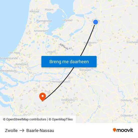 Zwolle to Baarle-Nassau map