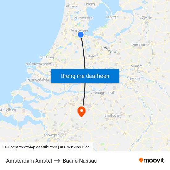 Amsterdam Amstel to Baarle-Nassau map