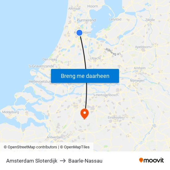 Amsterdam Sloterdijk to Baarle-Nassau map