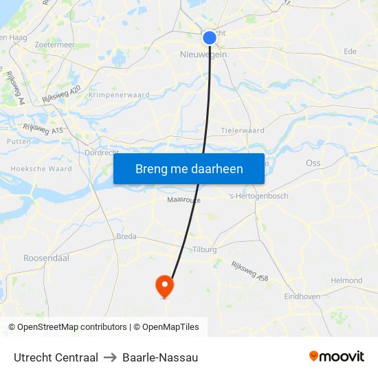 Utrecht Centraal to Baarle-Nassau map