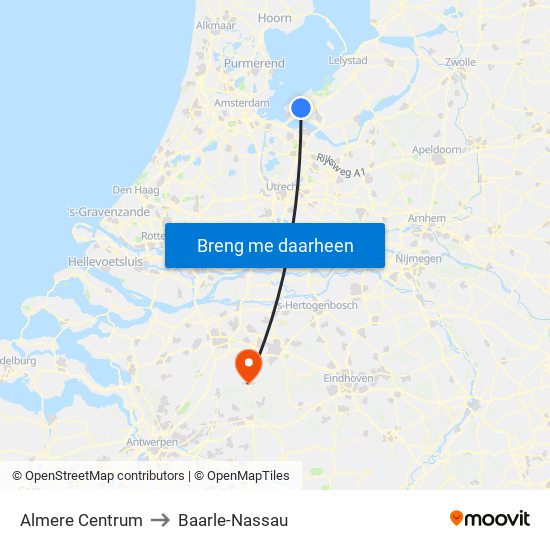Almere Centrum to Baarle-Nassau map