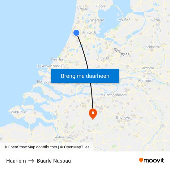Haarlem to Baarle-Nassau map