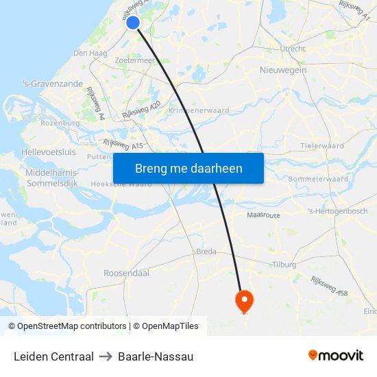 Leiden Centraal to Baarle-Nassau map