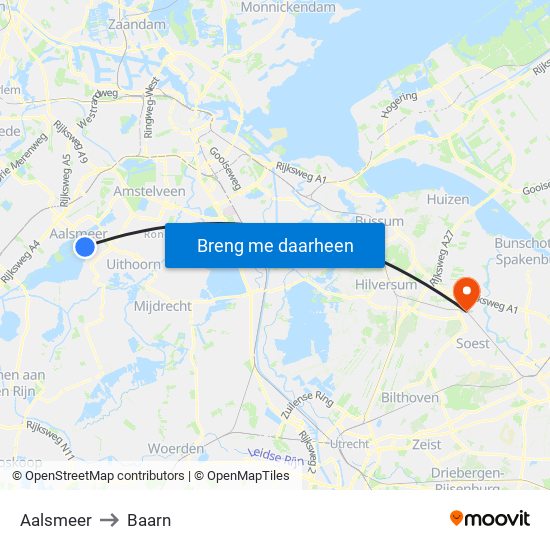 Aalsmeer to Baarn map