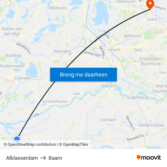Alblasserdam to Baarn map