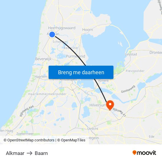 Alkmaar to Baarn map
