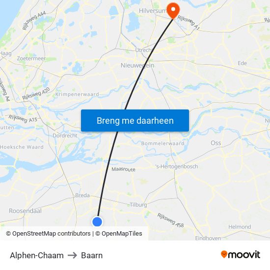Alphen-Chaam to Baarn map