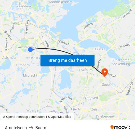 Amstelveen to Baarn map