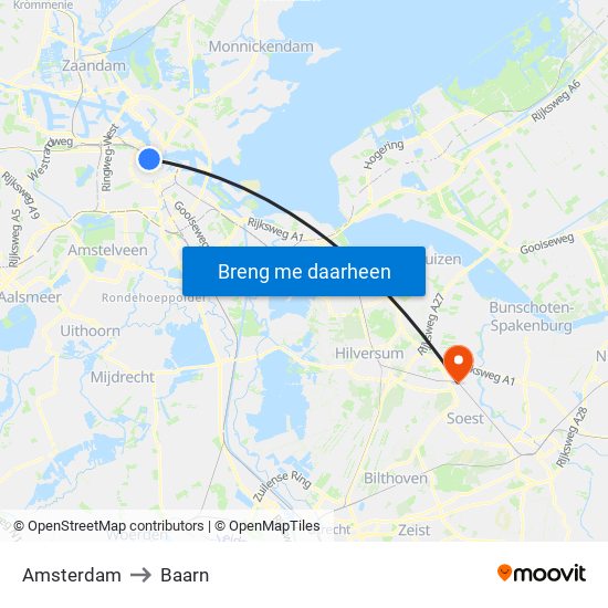 Amsterdam to Baarn map