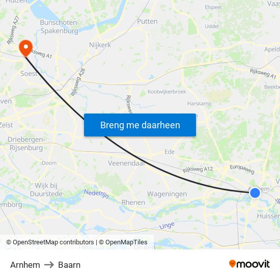 Arnhem to Baarn map