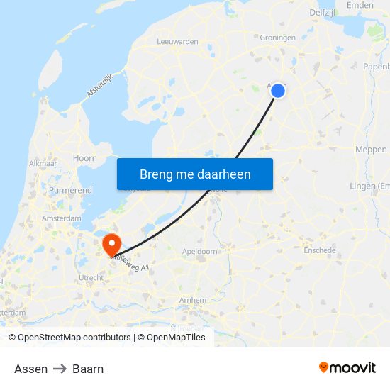 Assen to Baarn map