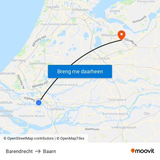 Barendrecht to Baarn map