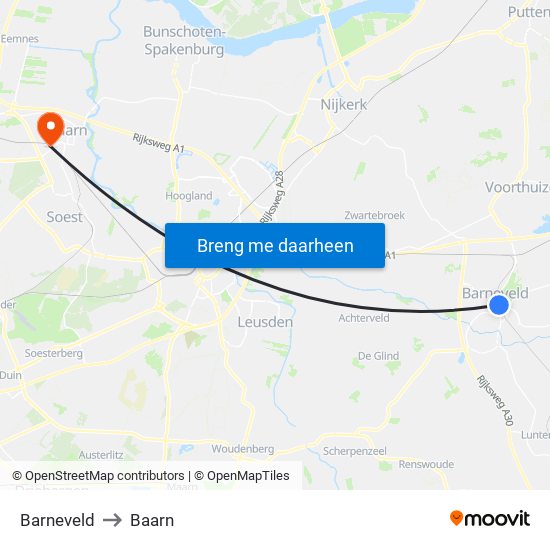 Barneveld to Baarn map