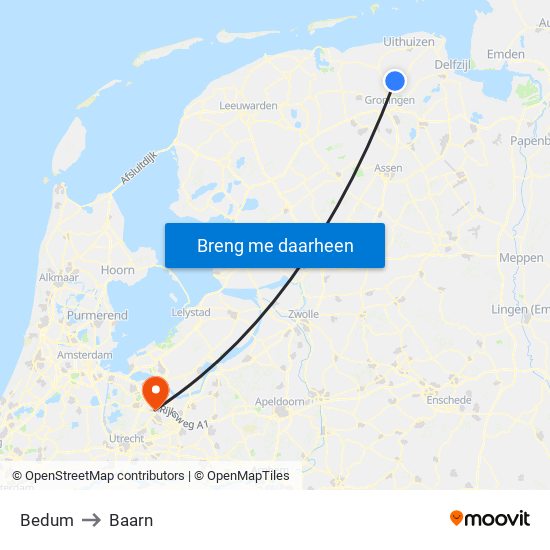 Bedum to Baarn map