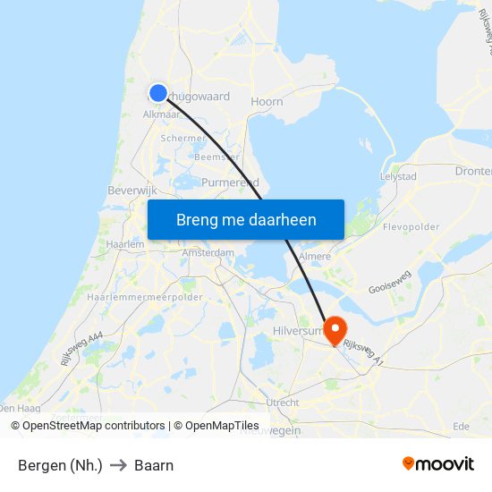 Bergen (Nh.) to Baarn map