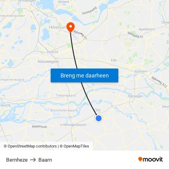 Bernheze to Baarn map