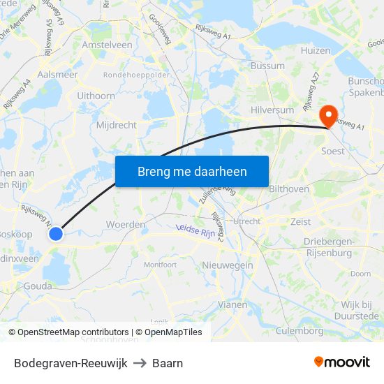 Bodegraven-Reeuwijk to Baarn map