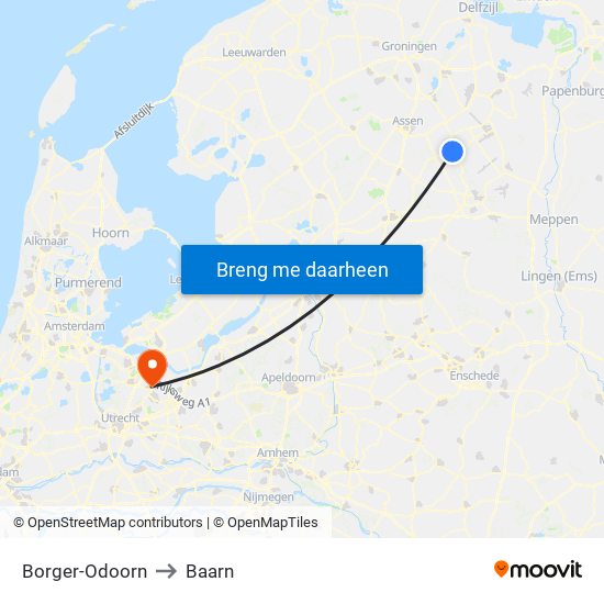 Borger-Odoorn to Baarn map
