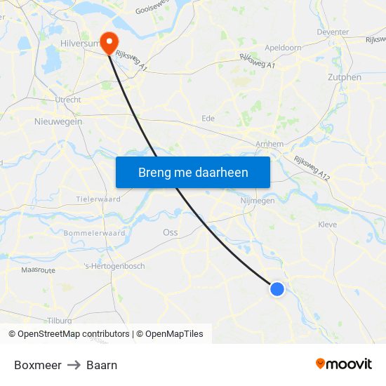 Boxmeer to Baarn map