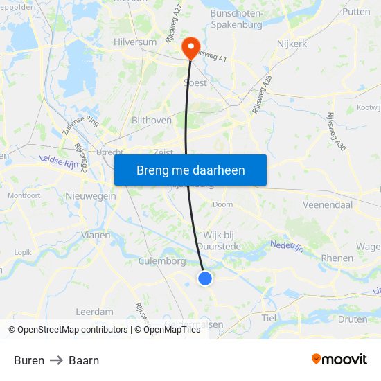 Buren to Baarn map